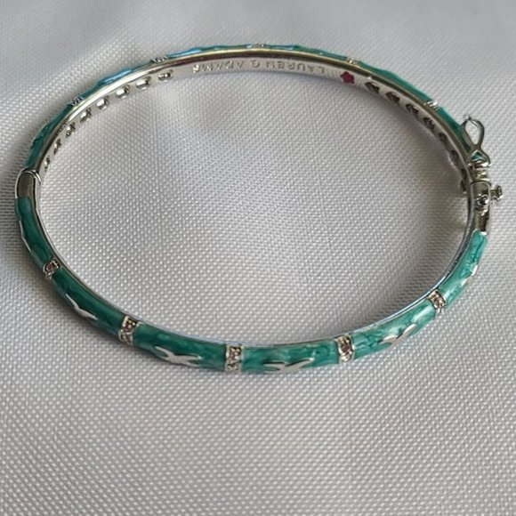 🎀 Lauren G Adams Turquoise Pearlized Enamel Bangle Bracelet – Silvertone 🎀 - Picture 4 of 6
